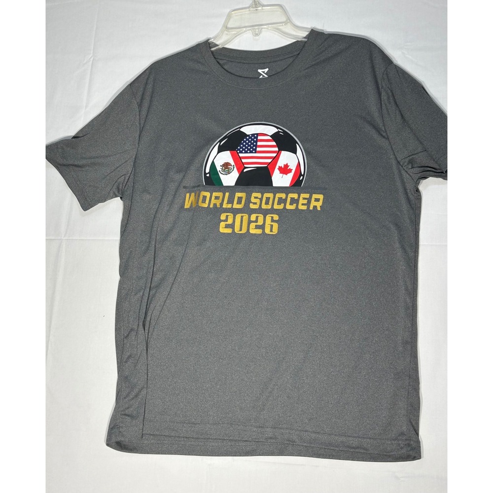 Striker World Soccer 2026 Gray Performance T-Shirt Mens Large Flags